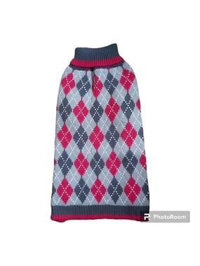 NWOT Argyle Red/Gray Diamond Knit Turtleneck Dog Sweater 100% Acrylic-Size Large
